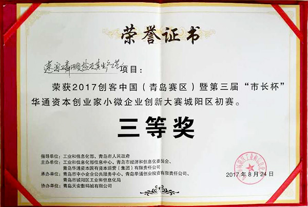 “市長(zhǎng)杯”創(chuàng)新大賽3等獎(jiǎng)